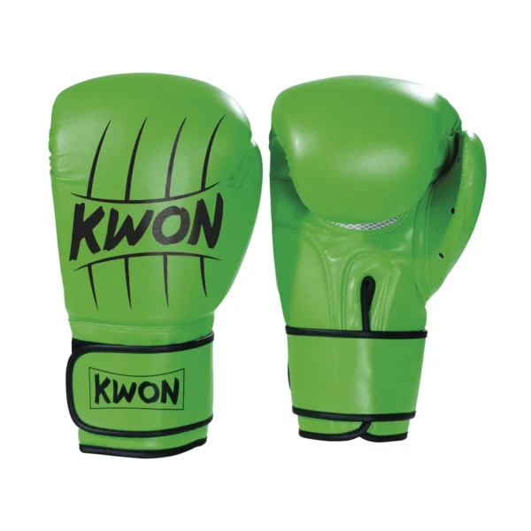 Kwon Boxhandschuhe Scratch Schwarz-Grün - Ansicht Paar Rückhand und Innenhand stehend