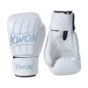 Kwon Boxhandschuhe Scratch Weiß-Silber - Ansicht Paar Rückhand stehend und Innenhand auf Kopf stehend