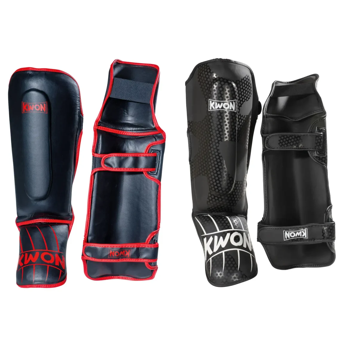 Kwon Schienbein- und Spannschutz Scratch Camouflage schwarz-rot - Vorder- und Rückansicht