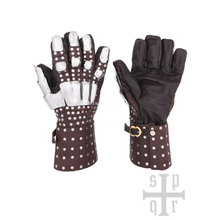 Battle Merchant Mittelalterliche Panzerhandschuhe Visby Typ 3, 14. Jahrhundert braun - Ober- und Unterseite