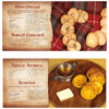 Das Highlander Kochbuch von Fiona Bondzio Bildausschnitt - Oben: Rezeptseiten für „Shortbread“ und „Baked Custard“, daneben Buttergebäck auf kariertem Tartan-Stoff. Unten: Rezeptseiten für „Tattie Scones“ und „Stovies“ mit einem Teller, auf dem goldbraune Scones, Butter und ein kleiner Metallbecher mit Honig zu sehen sind