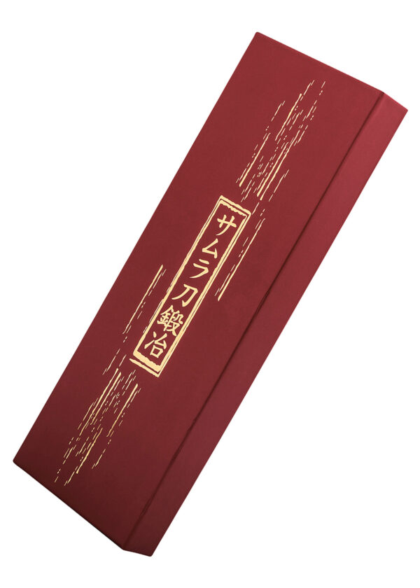 Samura Blacksmith Set aus 3 Küchenmessern schwarzer Griff - Produktverpackung mit asiatischen Mustern und goldener Schrift auf weißem Hintergrund