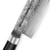 Samura Damascus Kochmesser Griff schwarz - Ansicht Nahaufnahme Klinge und Griff, auf einem weißen Hintergrund