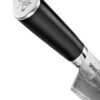 Samura Damascus Kochmesser Griff schwarz - Ansicht Griff Nahaufnahme, japanischer Schriftzug am Griffende, auf einem weißen Hintergrund