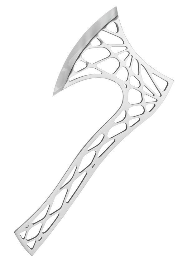 Samura Juggernaut Küchenbeil - Futuristische Axt mit durchbrochenem, netzartigem Design aus silbernem Metall, Klinge leicht gebogen