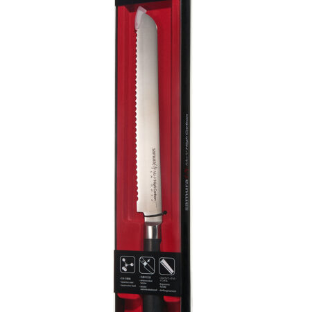 Samura MO-V Brotmesser 7,4 Zoll, 185 mm Griff schwarz - Messer in transparenter Produktverpackung mit rotem Samt