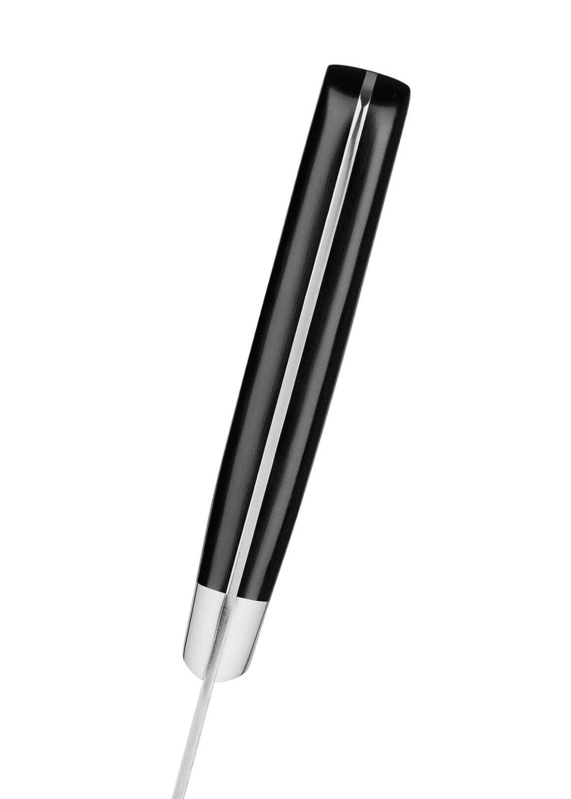 Samura Pro-S Lunar Küchenmesser Allzweck 150 mm schwarzer Griff - Nahaufnahme Griff von oben, auf einem weißen Hintergrund