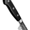 Samura Pro-S Lunar Küchenmesser Allzweck 150 mm schwarzer Griff - Nahaufnahme Griff und teil der Klinge, auf einem weißen Hintergrund