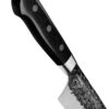 Samura Pro-S Lunar Küchenmesser Santoku 180 mm schwarzer Griff - Nahaufnahme Griff und ein teil der Klinge, nach rechts unten gerichtet, auf einem weißen Hintergrund