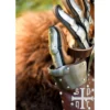 Battle Merchant mittelalterliche Panzerhandschuhe Visby 14. Jh. braun - Nahaufnahme seitlich Daumen an Fell anliegend