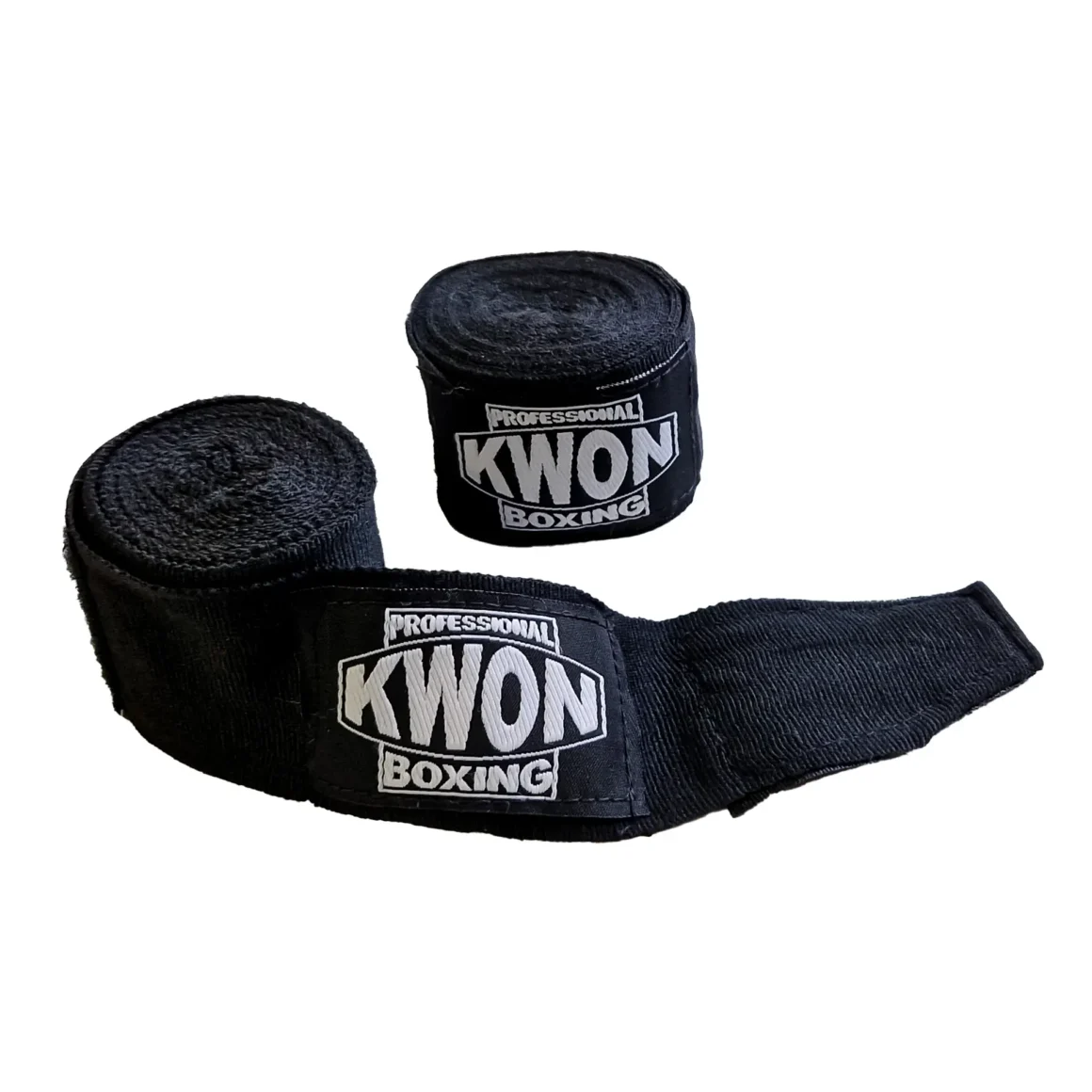 Kwon Professional Boxing - Boxbandagen 3,5 m, leicht elastisch, schwarz – Paar geöffnet in Vorderansicht