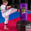 Lil Dragon Wavemaster - Junger Kampfsportler tritt mit dem rechten Bein auf Standboxsack ein