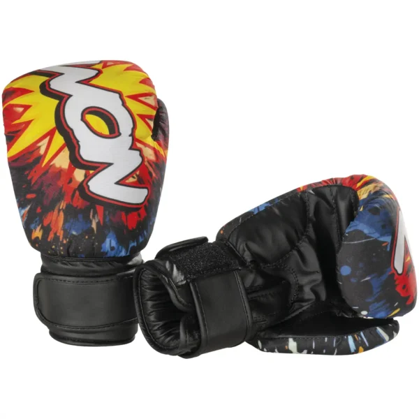 KWON Junior Graphic Boxhandschuhe schwarz-weiss – Ober- und Unteransicht des Handschuhpaars