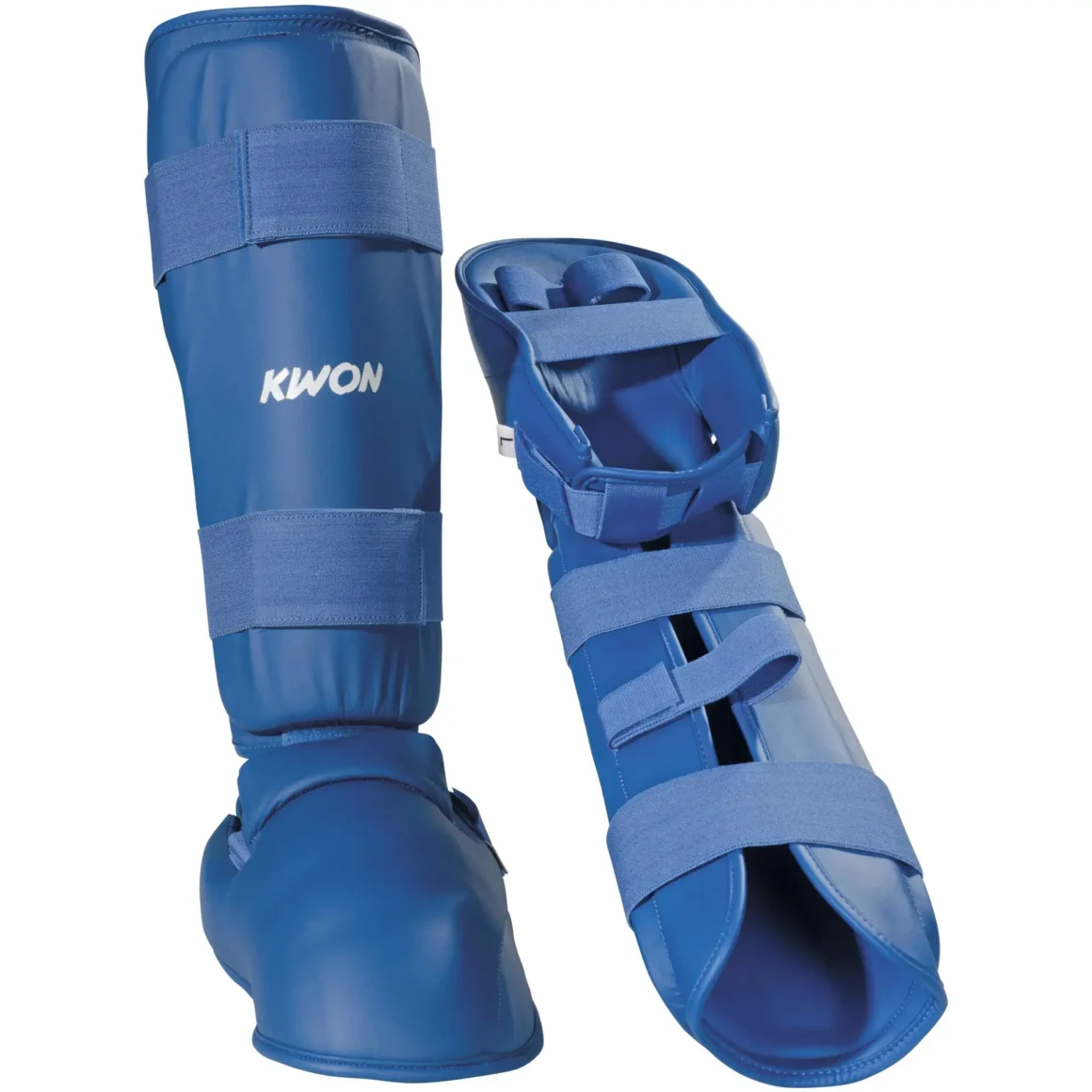 Kwon Karate Schienbein- und Spannschutz blau, Vorder- und Rückseite