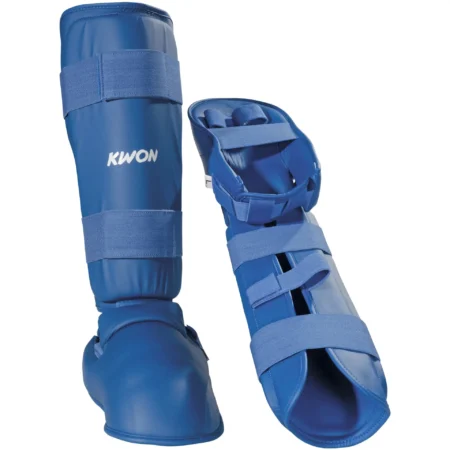 Kwon Karate Schienbein- und Spannschutz blau, Vorder- und Rückseite