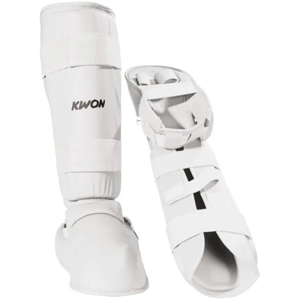 Kwon Karate Schienbein- und Spannschutz weiß, Vorder- und Rückseite